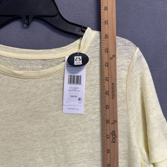 NWT Eileen Fisher 100% Organic Linen Jersey Crew Neck T Shirt Citrus Yellow XS - Picture 9 of 10